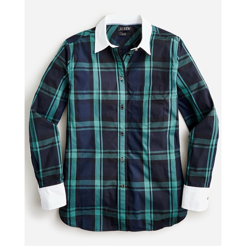 J Crew Classic Fit Poplin Tartan Plaid Shirt